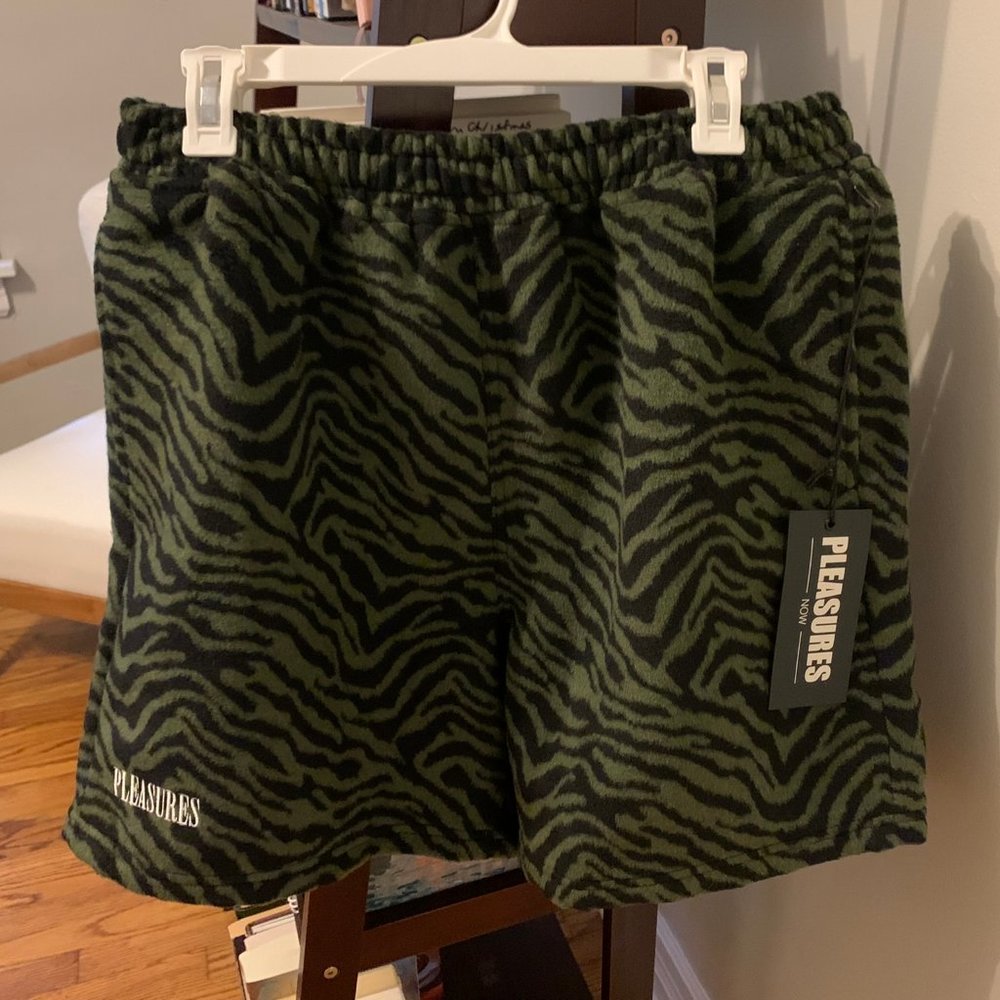 PLEASURES Breaker Fuzzy Stripe Shorts